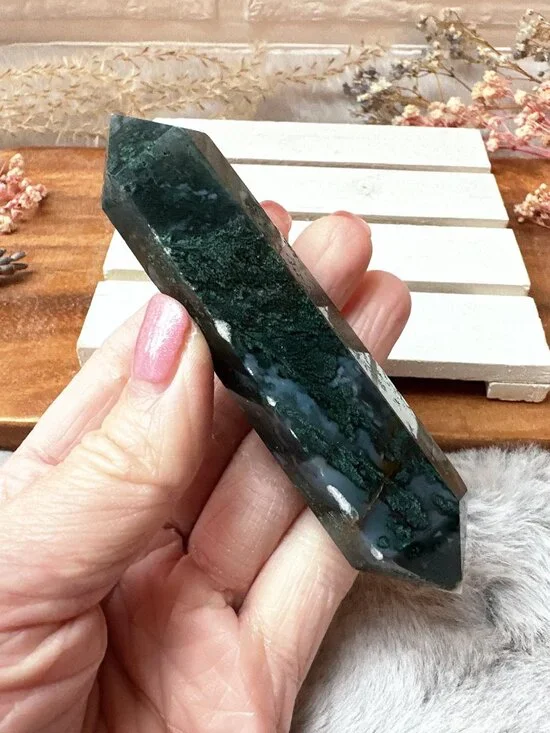 Beautiful Moss Agate Double Terminated Point - Picture 1 of 6